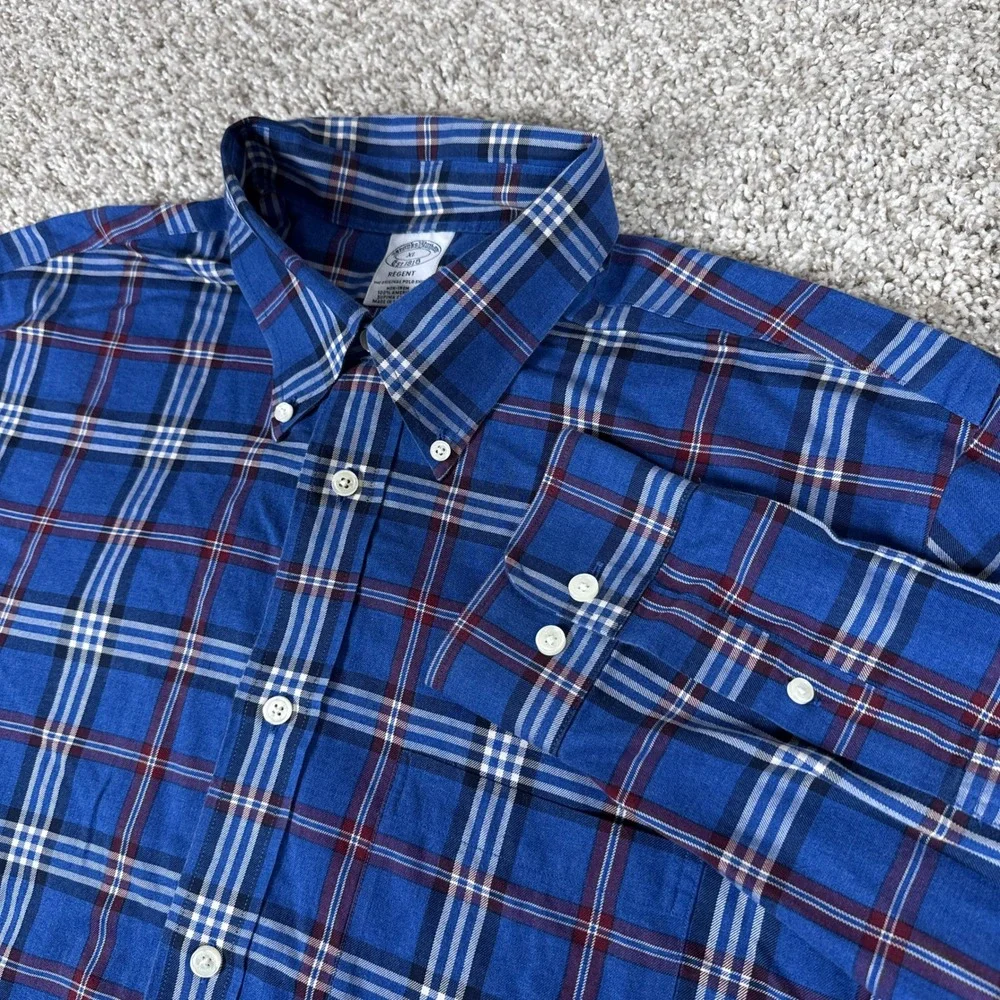 Brooks Brothers Shirt Mens XL Blue Plaid Supima Cotton Non-Iron Regent Preppy - Picture 1 of 7